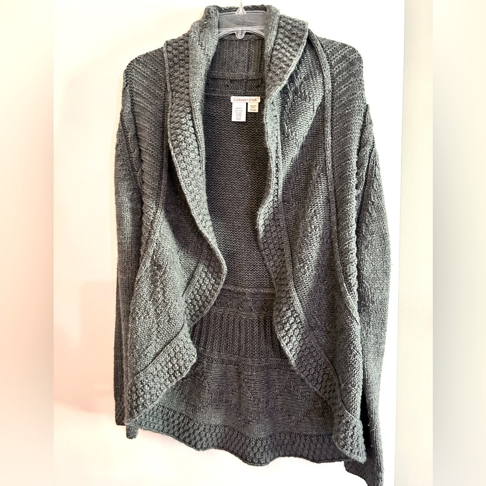 Dark grey crocheted looking cardigan Coldwater Creek size 18